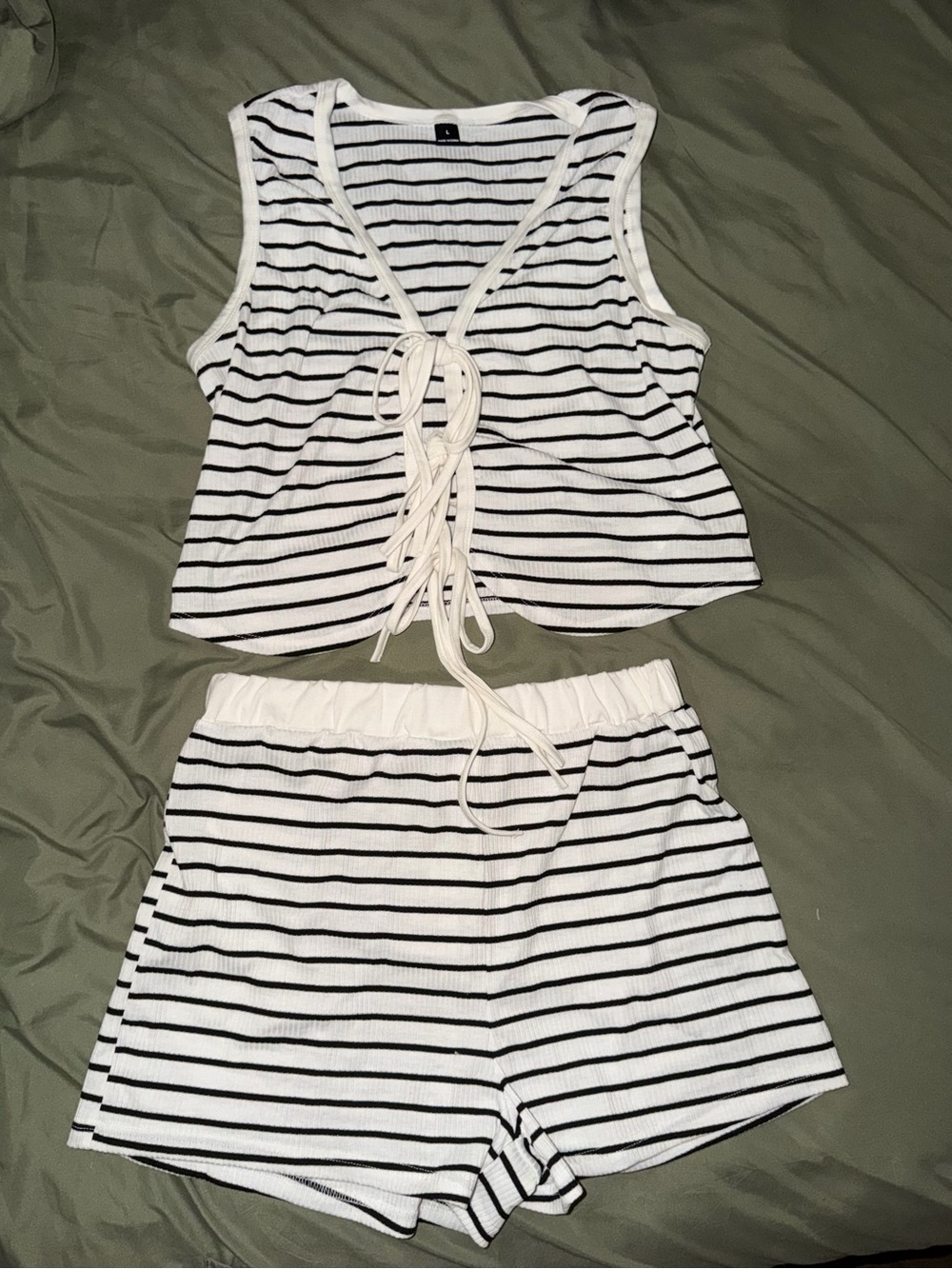 SHEIN White & Black Striped Tank and Shorts Lounge Set